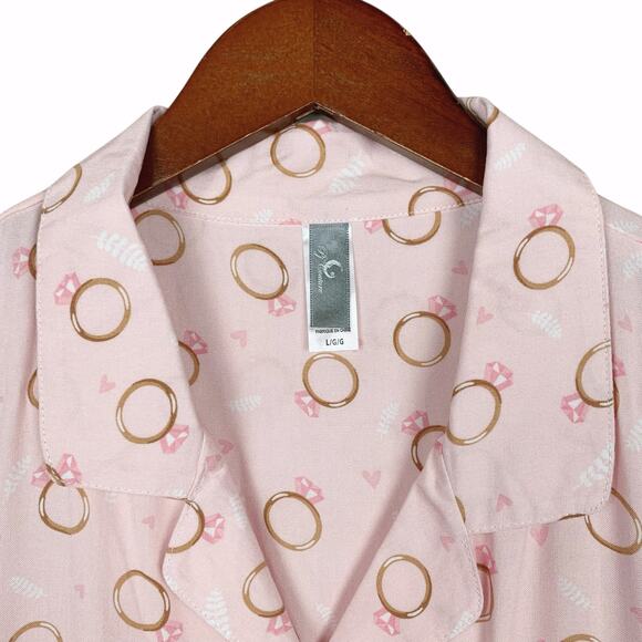 New PJ Couture Pajama Shirt Sleep Top Pink Engagement Rings Women's L - Picture 3 of 5
